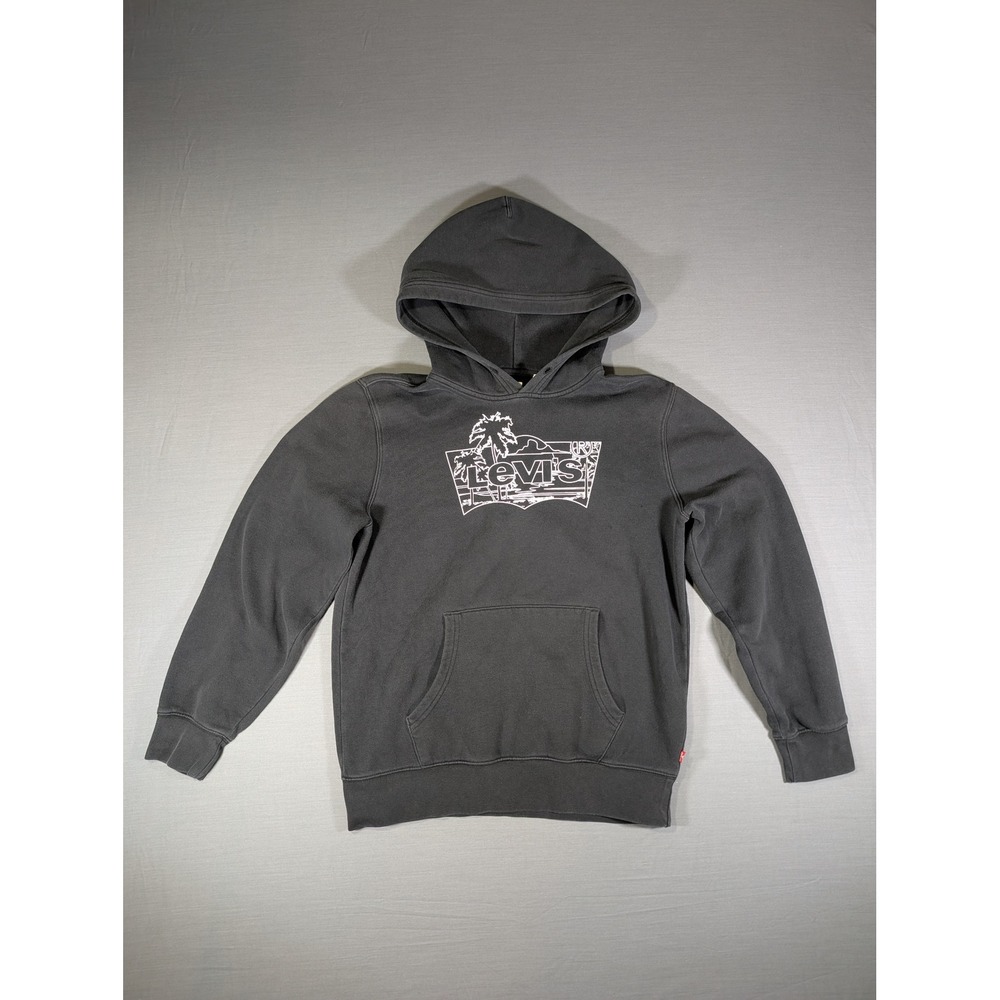 Levis Mens Hoodie Small Black Tropical Palm Tree Batwing Logo Pullover 384240090